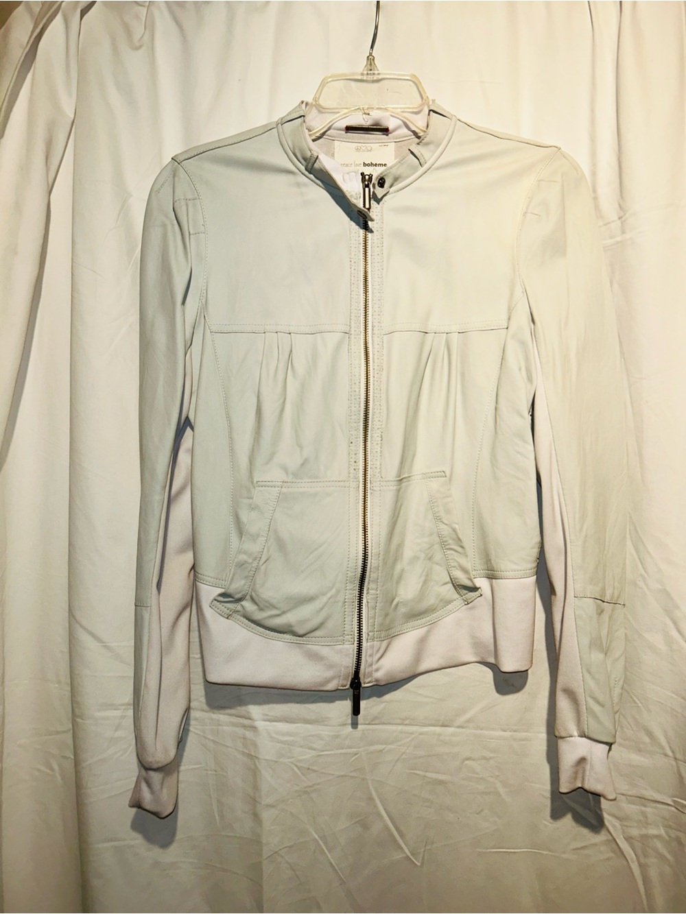 Peace Love World Bohème Lamb Leather Laser Cut Bomber Jacket Large